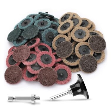 SUNJOYCO 90pcs 2 inch Quick Change Sanding Discs Nylon Surface Conditioning Discs 14 Roll Lock Holder Die Grinder Sanding Disc for Surface Strip Grind Polish Burr FinishFine Medium Coarse