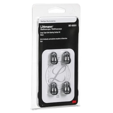 Littmann 3M Stethoscope Spare Parts Kit Snap Tight SoftSealing Eartips Black Large and Small 40001