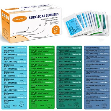TENKAIWICK 32 Packs Sutures Thread with NeedleMixed Sutures Training Threads NonAbsorbable Nylon Polyester PolypropyleneSilk4 Material for Practicing Suturing can be Used for Suture Pads Fruit peels