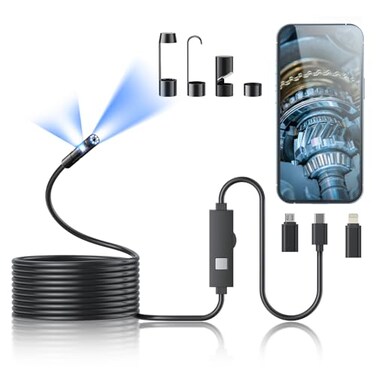 Kinpthy Endoscope Camera with Light1920P HD Borescope Tools with 8 Adjustable LED Lights Endoscope with SemiRigid Snake Camera IP67 Waterproof Inspection Borescope for iOS and Android164ft DualLens