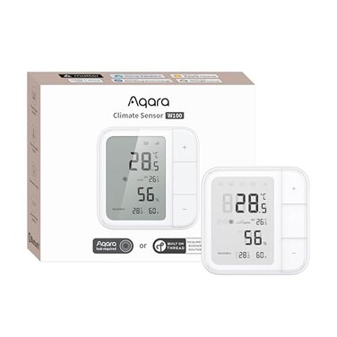 Aqara ThreadZigbee Smart Climate Sensor W100Temperature and Humidity MonitoringWireless Remote HVAC Control 3 Customizable Smart ButtonsWorks with HomeKit Alexa Google More