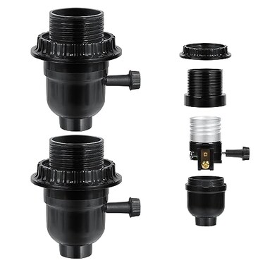 TOYMIS E26 Light Socket Threaded Lamp Socket with Switch OnOff Medium Base Lamp Socket Replacement Parts with Lamp Shade Ring for Table Lamp Floor Lamp DIY Lamp Repair 2 Set