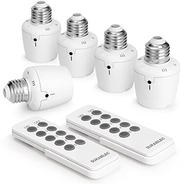 SURAIELEC Remote Control Light Socket E26 E27 Bulb Base 100FT Range Wall Mountable Wireless Light Switch for Lamps Pull Chain Light Fixture Pull String 5 Sockets 2 Remotes Shorter Version