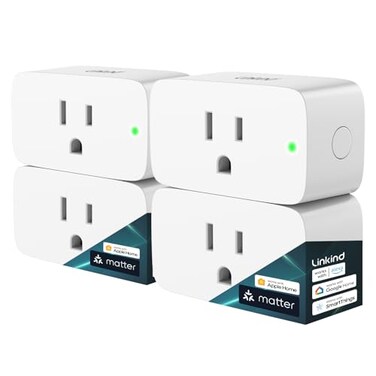 Linkind Matter Smart Plug Work with Apple Home Siri Alexa Google SmartThings Smart Home Smart Outlet Timer 15A1800W APP Remote Control Schedule 24G WiFi Only 4 Pack