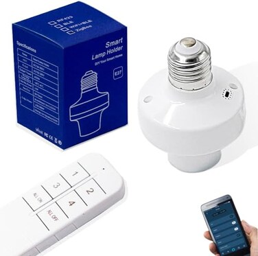 QIACHIP Remote Control Light Socket E26 E27 Bulb Socket Adapter ZigBee Smart Light Holder Compatible with Alexa Echo Voice Control Requires Zigbee Hub