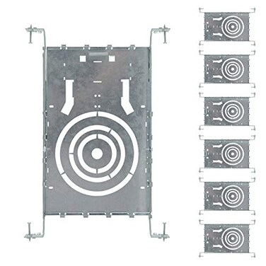 ASD 6 Pack New Construction Mounting Plate Round Hole 346 Inch Adjustable Galvanized Steel Wafer Light Rough In Plate Universal Light Fixture Mounting Bracket with Extendable Hanger Bars