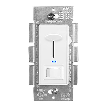 Maxxima Dimmer Electrical Light Switch Featuring Blue Indicator Light LED Compatible 3WaySingle Pole Use 600 Watt Max Dimmable Lamp and Lighting Control