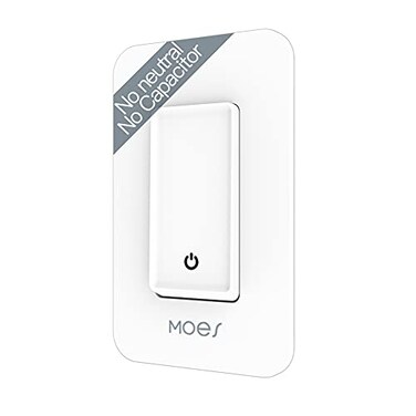 MOES WiFi Smart Light Switch No Neutral Wire No Capacitor No hub Required 2nd Generation Single Live Wire Push Button Tuya Smart Life App Remote Control Work with Alexa and Google Home Minimum 7W