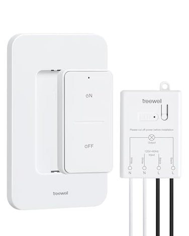 treewell TREEWELL Wireless Light Switch and Receiver Kit 200FT RF Range Remote Control Light Switch No Rewiring No Interference Wireless Wall Switch for Ceiling Light Fans Lamps PreProgrammed