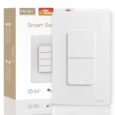 MOES Smart Double Light Switches 2nd Generation WiFi 2 Gang Single Pole Switch Neutral Wire Required Inteligente Switch Combo Compatible with Alexa Google Assistant Remote Control