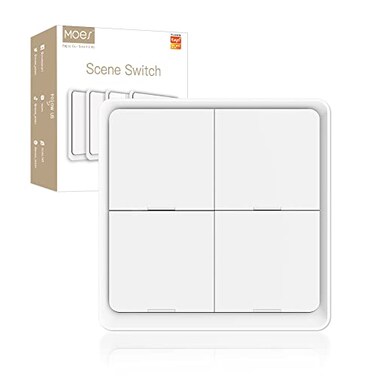 MOES Wireless Smart Scene Switch Button Require HUB Zigbee Connection Tuya Battery Powered Included 12 Scene Controller Light Switch for Smart Home Automation 4 Gang White