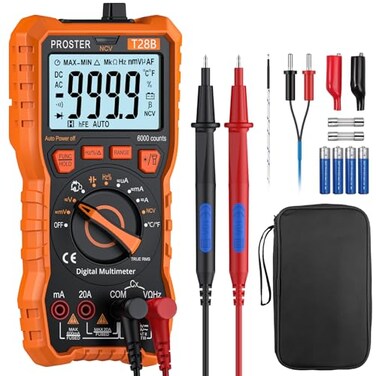 Proster Digital Multimeter TRMS Voltmeter Multimetro Auto Range Multi Testers 20A DC AC Current Meter NCV Detector Magnetic Hanging HandsFree Design with Temperature Probe Backlit LCD Flashlight