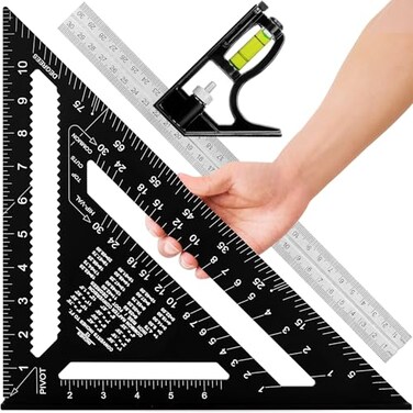 Fasouna 12 Advanced Rafter Square and Combination Square Set 12 Inch Imperial Carpenter Square Woodworking Framing Square Triangle Protractor Layout Ruler Tool