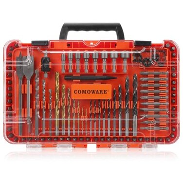 COMOWARE Drill Bit Set 104Pcs Screwdriver Bits Set with Tough Case Titanium Twist Drill Bits Impact Screwdriver Bits Masonry Drill Bits Spade Drill Bits Nutdrivers