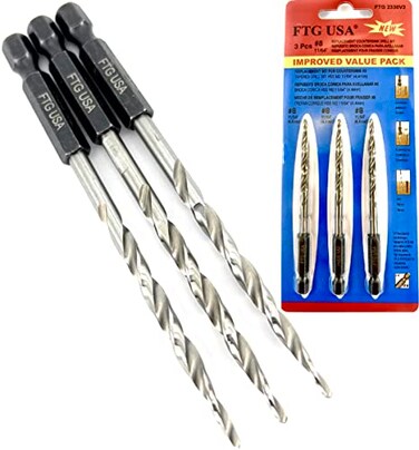 FTG USA Tapered Countersink Drill Bit Set 3 Pc 8 1164 Tapered Drill Bit Replacement Countersink Bit Same Size for Wood Countersink Drill Bits