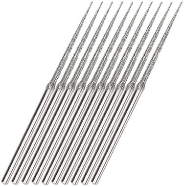 Luo ke 10pcs 3mm Shank Diamond Grinding Head Burr Punch Needle Drilling Bits Small Long Cone 1mm for Rotary Tools Includes Dremel