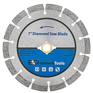 EDiamondTools 7 Segmented Diamond Saw Blade for Concrete Brick Block and Masonry 10mm Segment Height 78 Bushing wDiamond Arbor