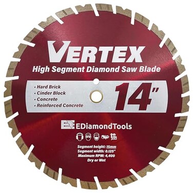 EDiamondTools 14 Premium General Purpose Diamond Saw Blades for Concrete and Brick 18 Segment Width 15mm Segment Height 458 Cutting Depth 1 Arbor
