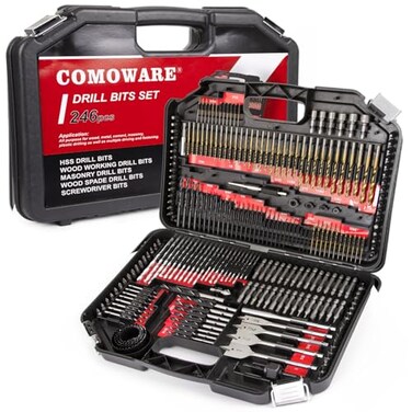 COMOWARE 246 Pcs Drill Bit Set with Case for Wood Metal Masonry Cement and Screwdriver Bits