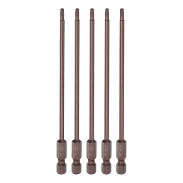 HARFINGTON 5pcs T10 Torx Bit 14 Hex Shank 6 Length Magnetic Security Star Screwdriver Power Tool Red