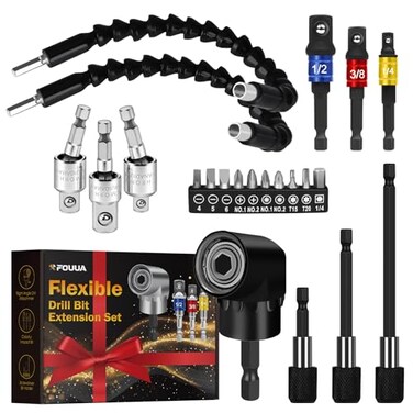 FOUUA Flexible Drill Bit Extension Set 105 Right Angle Drill Attachment 14 38 12 Hex Shank Impact Driver Socket Adapter Rotatable Socket Bendable Drill Bit Extension and Screwdriver Bit Kit