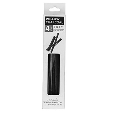 Pacific Arc Large Willow Charcoal Stick 4Pkg Soft Black Willow Charcoal for Sketching and Drawing
