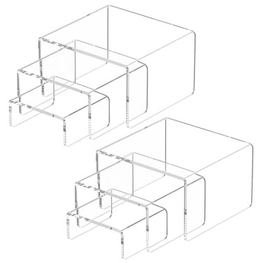 NIUBEE Acrylic Display Risers Stand 2 Sets3 Steps Clear Riser Shelf Showcase for Amiibo Funko POP Figures 3x3x4