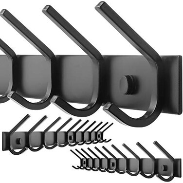 WEBI Coat Rack Wall Mounted10 Hooks for Hanging Coats30 Inch Hook Rack Hook Rail Coat Hanger Wall Mount for BackpackClothesJacketBlack2 Packs