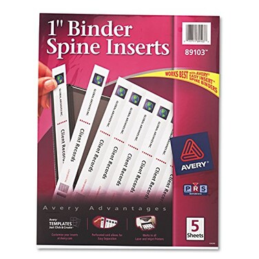Avery 89103 Binder Spine Inserts1Inch Capacity 40PK White