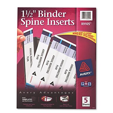 Avery Dennison 89105 Binder Spine Inserts 112Inch Capacity 25PK White