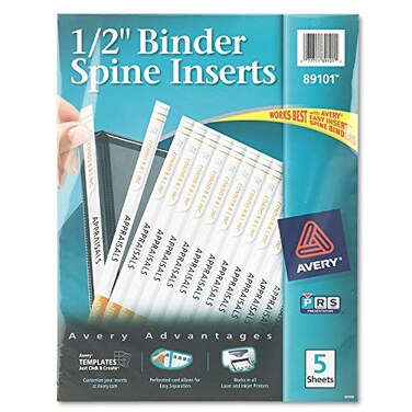 Avery Binder Spine Inserts 05 Spine Width 16 InsertsSheet 5 SheetsPack