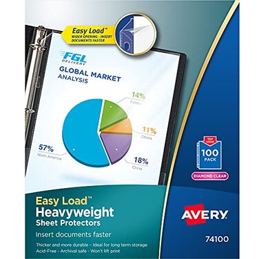 Avery Diamond Clear Heavyweight Sheet Protectors Easy Load 100 Document Protectors 74100