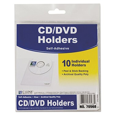 C-Line CLine SelfAdhesive CD Holder 1 Disc Capacity Clear 10Pack