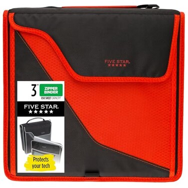 Five Star Zipper Binder 3 Inch 3Ring Binder with D Rings Removable Padded Case 5Tab Expanding File and MultiUse Strap 850 Sheet Capacity RedBlack 29296CE8