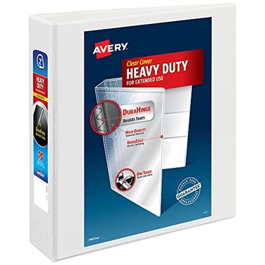 Avery HeavyDuty View 3 Ring Binder 2 One Touch Slant Rings Holds 85 x 11 Paper 1 White Binder 05504