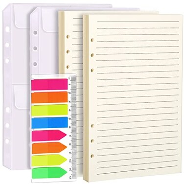 LEOBRO A5 Paper Planner Inserts for A5 Binder 55 x 85 Lined Paper Loose Leaf Paper with Binder Pockets for Refillable Notebook Journal Planner Refills