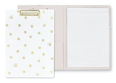 kate spade Kate Spade New York Clipboard Folio with Low Profile Clip Professional Padfolio Includes Lined Notepad Pen Loop and Pocket Gold Dot with Script