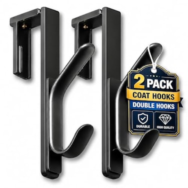 1InTheOffice Cubicle Coat Hook Double Recycled Plastic Charcoal 2 Pack
