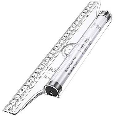 Frienda Rolling Ruler Plastic Parallel Rolling Ruler Multifunctional Drawing Design for Measuring Drafting Office 12 Inch