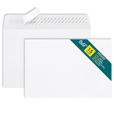 EnDoc 6x9 OpenSide Envelopes 15 Pack White SelfSeal Peel Seal Closure 28 lb Paper Plain Business Personal Use