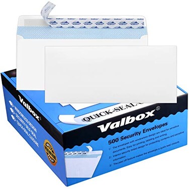 ValBox 500 Count 10 Security SelfSeal Envelopes Windowless Design Security Tint Pattern for Secure Mailing 418x912White Business Envelopes