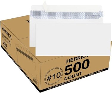 HERKKA 10 Security SelfSeal Envelopes No10 Windowless Bussiness Envelopes Security Tinted with Printer Friendly Design Size 418 x 912 Inch White 24 LB 500 Pack