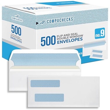Compuchecks Double Window Envelopes 9 Flip and Seal Flap Security Business Mailing Envelopes Tamper Evident Security Tint 500 Count