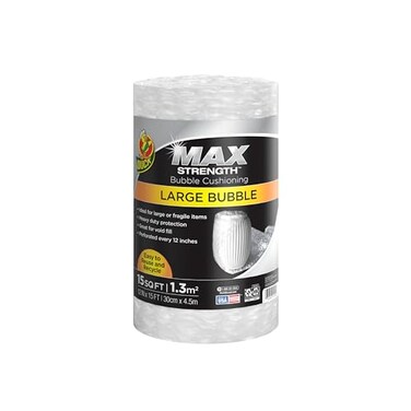 Duck Max Strength Bubble Cushioning Wrap for Moving Shipping 15 FT Large Bubble Packing Wrap for Heavy Duty Protection Packaging Boxes Clear Bubble Roll Moving Supplies Perforated Every 12 IN