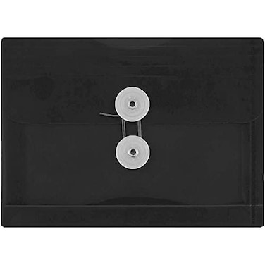 JAM Paper JAM PAPER Plastic Booklet Envelopes with Button String Tie Closure Index Size 5 12 x 7 12 Black 12Pack