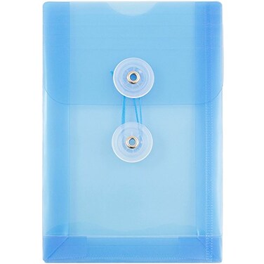 JAM Paper JAM PAPER Plastic Envelopes with Button String Tie Closure 4 14 x 6 14 Blue 12Pack