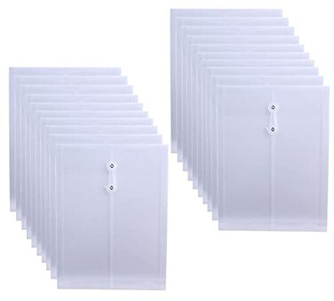 EGOSKY Letter Size Clear Poly Envelopes with String Closure 20 Pack Plastic Envelope Folders with Top Opening