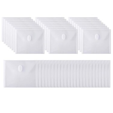 Aasjbofa 48 Packs Clear Plastic Small Envelope with Hook Loop Closure 5 12 x 7 12 Ploy Envelope for ReceipeCheck