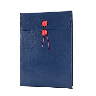 enyuwlcm Enyuwlcm PU Leather A4 File Folder Document Holder Filing Envelope Project File Jacket with String Tie Closure 34 Inch Expansion Blue