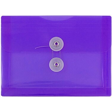 JAM Paper JAM PAPER Plastic Envelopes with Button String Tie Closure Index Size 5 12 x 7 12 Purple 12Pack